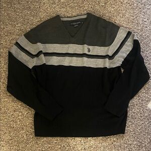 U.S. Polo Assn. Black and Gray V-Neck Sweater